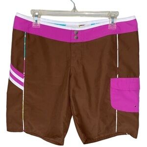 JOE BOXER Swim Board Shorts Brown Pink Accents Women Size M
